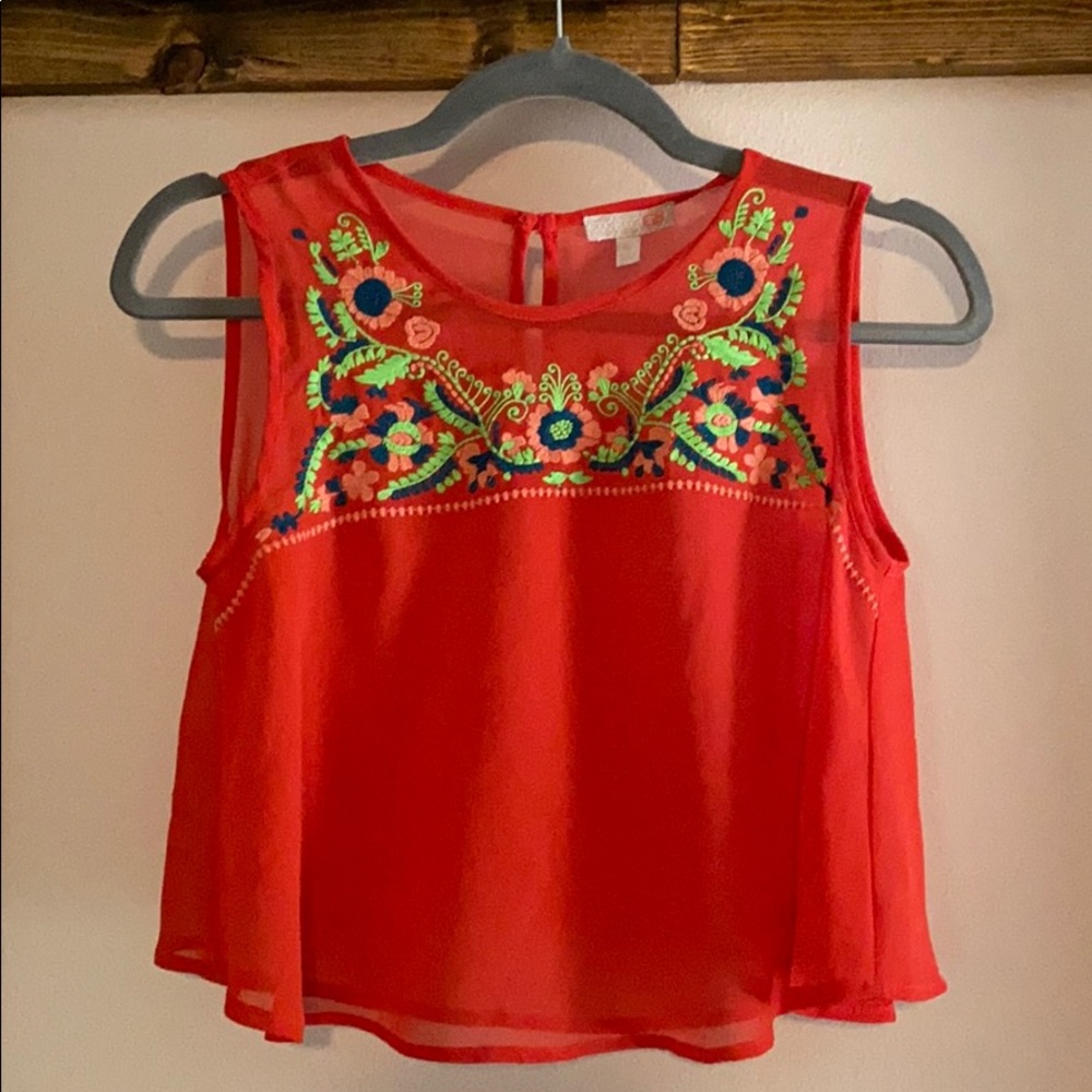 GB size small sheer coral tank w embroidery SML